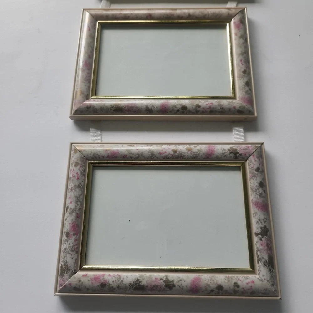 Little Bear Club Hanging Triple Photo Frame Pink Marbled Gold Trim Nursery Decor